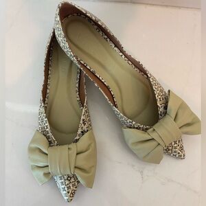 Anthropologie Patterned Flats with Green Bow